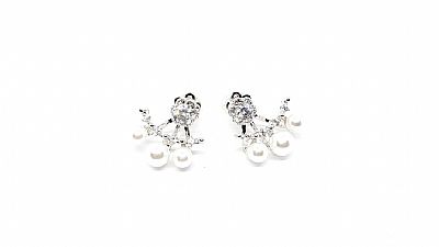 Ear jacket earrings 3 Pearls ασημί