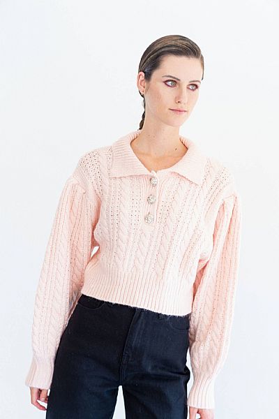 Sissy Jeweled Knit Top Pink